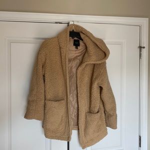 Cozy teddy bear fleece open cardigan style jacket w/big pockets